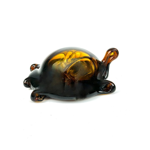 Hand Blown Caramel Amber Glass Turtle Tortoise Paperweight Figurine Art Piece - Picture 2 of 13